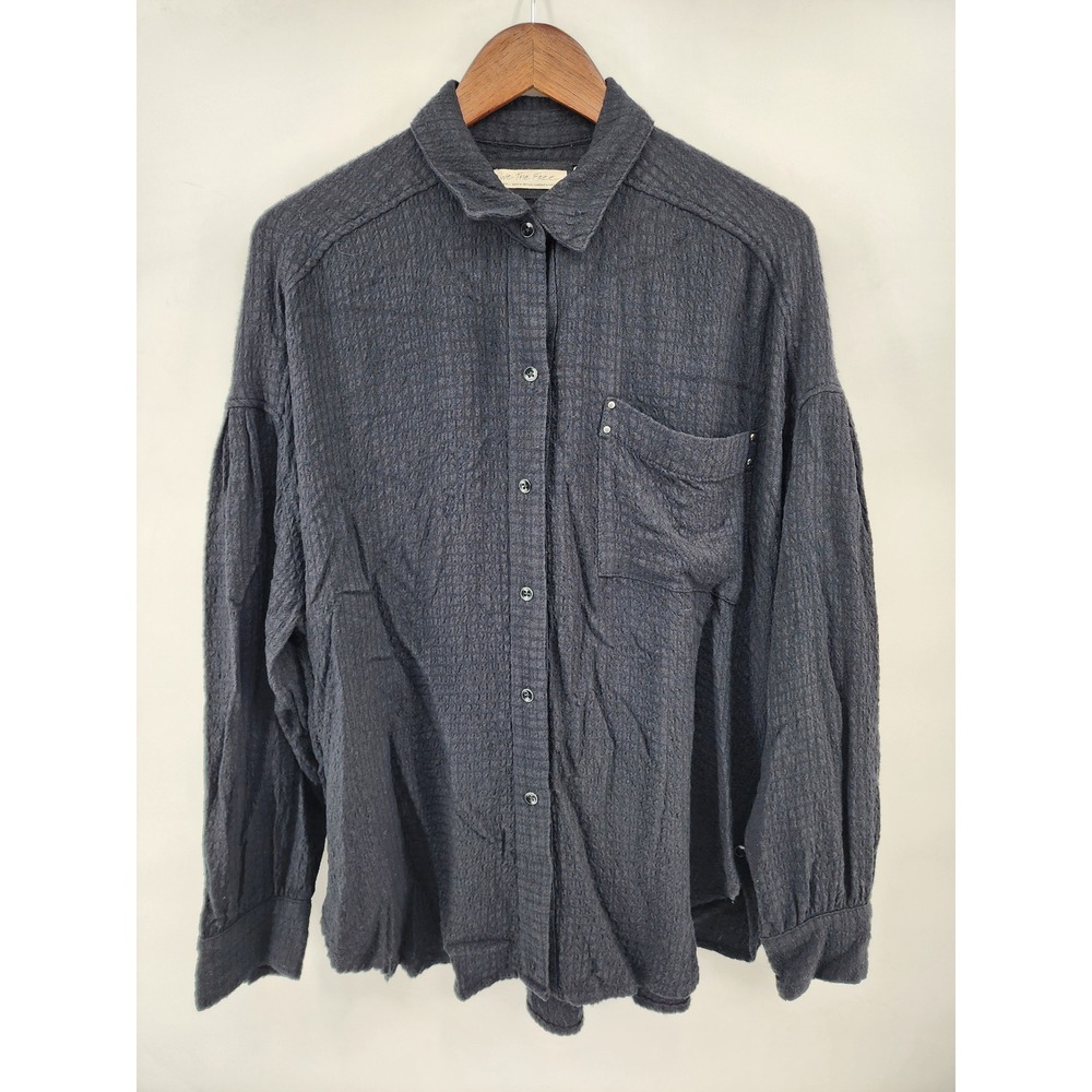 We The Free Free People Grey Black Textured Studded Button Down Shirt Small